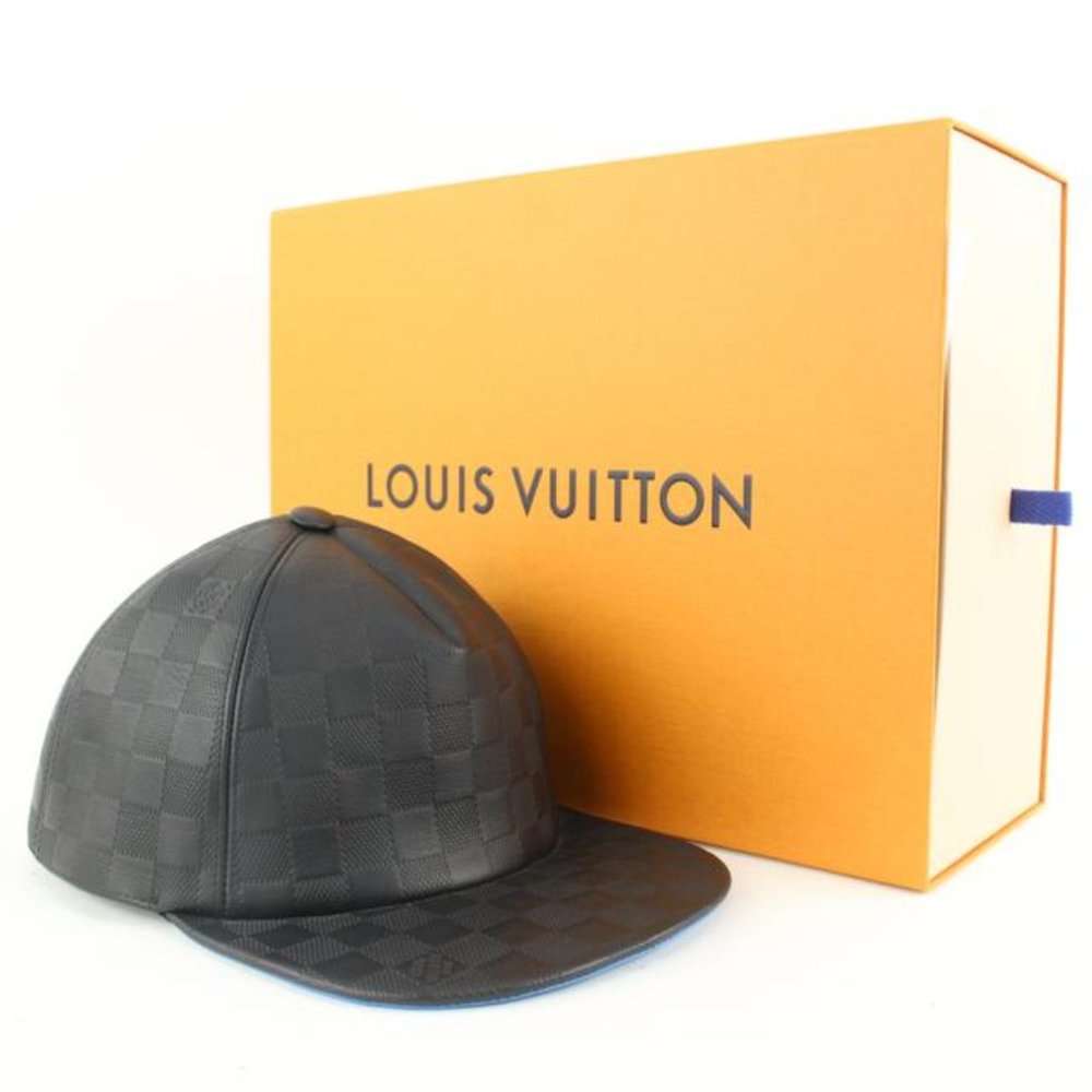 Louis Vuitton 21FW Black x Blue Leather Damier Infini Baseball Cap Hat 16lv45 - Picture 2 of 12